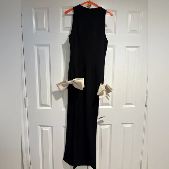 Atoir Reformation Jana Bow Dress Size 6 Slit Black and Cream Black Tie Formal - Picture 14 of 14
